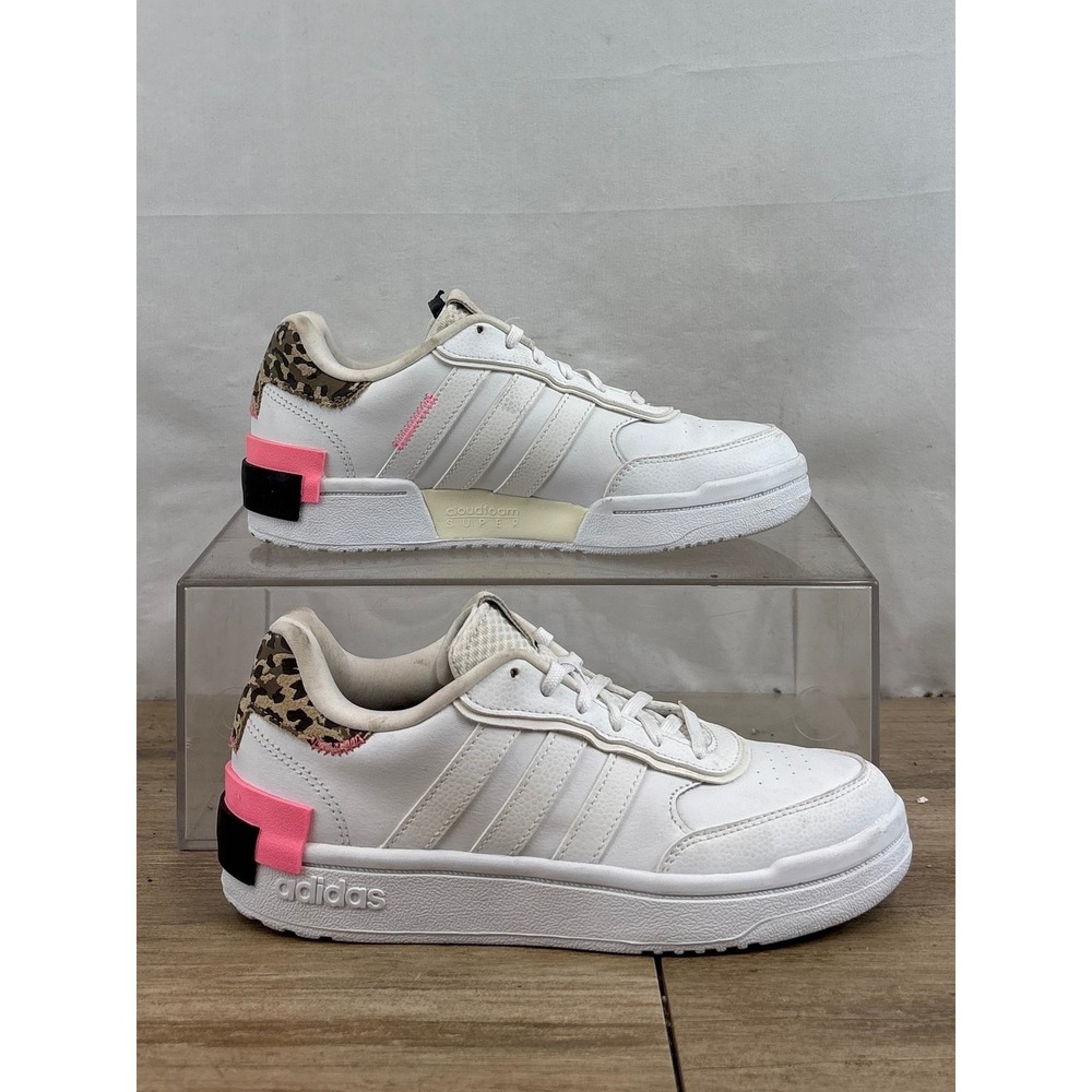 Adidas Cloudfoam‎ Super Womens White Leopard Trim Sneakers Shoes Size 6.5 GZ6785